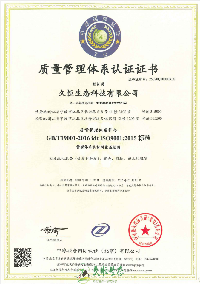 杭州临安质量管理体系ISO9001证书